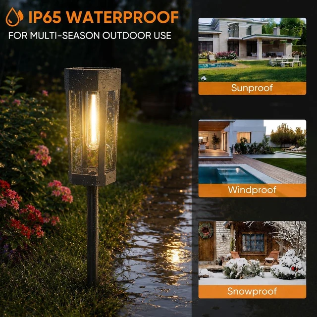 Alt view image 4 of 6 - RAVICEN Solar Pathway Lights Outdoor, 8 Pack Tungsten Filament Solar Lights, 3 Modes Auto On/Off, IP65 Waterproof, Dusk to Dawn Solar Garden Lights for Yard, Driveway, Lawn, Walkway & Landscape