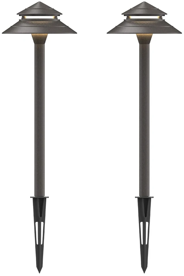 Main image of GOODSMANN Pathway Lights 3W LED 2PK Outdoor Low Voltage Landscape Lighting 180 Lumen Hardwired 2 Tier Pagoda Path Lights 3000K Warm White Metal 12V Electric Sidewalk Walkway Light with Connectors