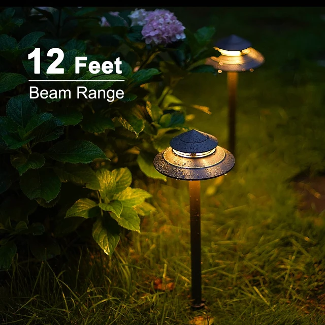 Alt view image 3 of 7 - GOODSMANN Pathway Lights 3W LED 2PK Outdoor Low Voltage Landscape Lighting 180 Lumen Hardwired 2 Tier Pagoda Path Lights 3000K Warm White Metal 12V Electric Sidewalk Walkway Light with Connectors
