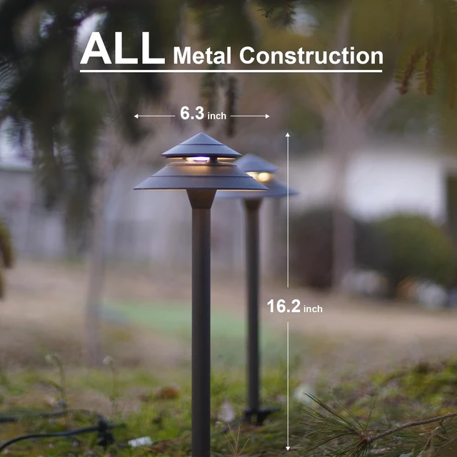 Alt view image 6 of 7 - GOODSMANN Pathway Lights 3W LED 2PK Outdoor Low Voltage Landscape Lighting 180 Lumen Hardwired 2 Tier Pagoda Path Lights 3000K Warm White Metal 12V Electric Sidewalk Walkway Light with Connectors