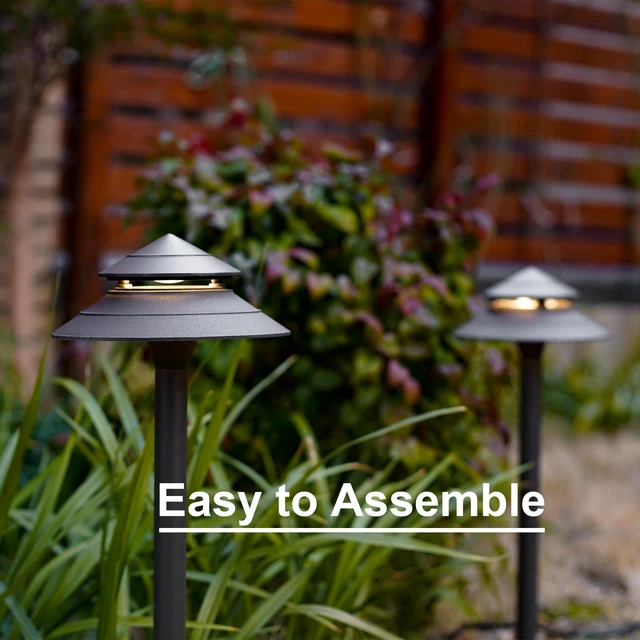 Alt view image 7 of 7 - GOODSMANN Pathway Lights 3W LED 2PK Outdoor Low Voltage Landscape Lighting 180 Lumen Hardwired 2 Tier Pagoda Path Lights 3000K Warm White Metal 12V Electric Sidewalk Walkway Light with Connectors