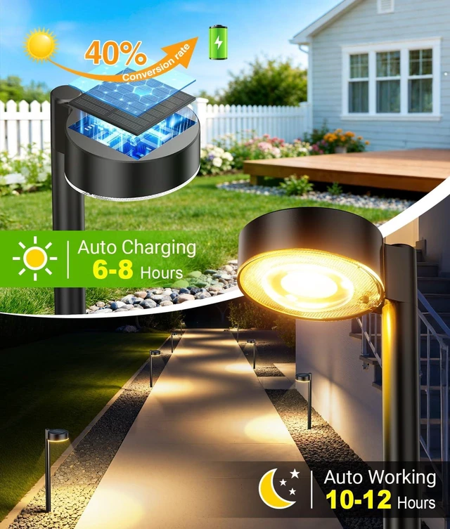 Alt view image 4 of 7 - ELECLINK 12 Pack Solar Pathway Lights Outdoor, Solar Powered Landscape Path Light with Larger LED Lens, Brighter Up to 12 Hrs Waterproof Outdoor Solar Light for Yard Garden Walkway Driveway Sidewalk