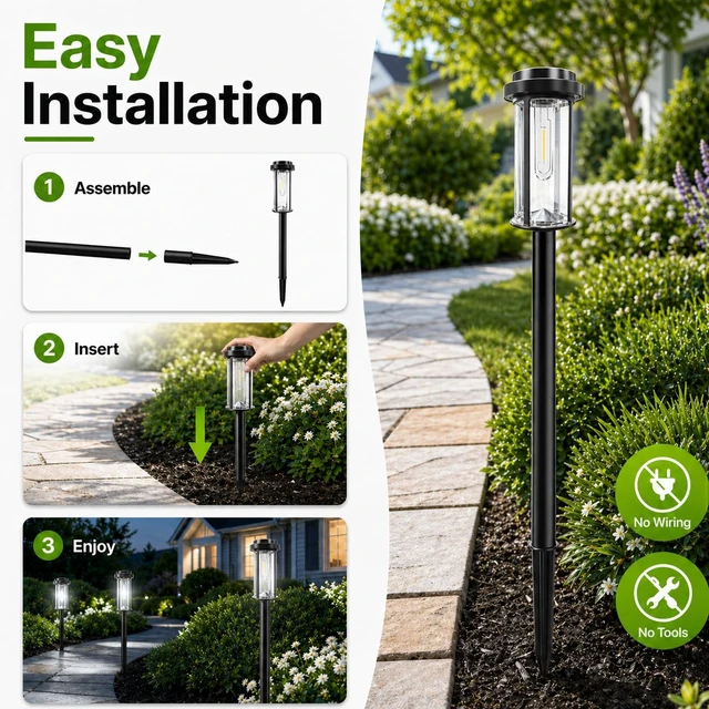 Alt view image 7 of 7 - DERAYSION 12 Pack Solar Lights Outdoor, 21" Solar Pathway Lights Outdoor | Waterproof Bright Long-Lasting Auto On/Off Solar Powered Garden Lights for Path, Yard, Walkway, Driveway Decor, Cool White