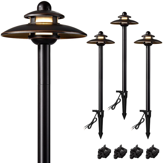 Main image of SURAIELEC 12V Low Voltage LED Landscape Path Lights, 3 CCT Adjustable | 3.8W LED, 2-Tier Pagoda Pathway Light with Connectors, 3 Color Temperature, Aluminum ORB Walkway Lights, 4 Pack, ETL Listed