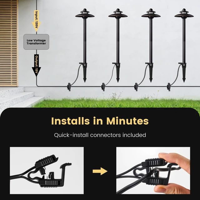 Alt view image 6 of 7 - SURAIELEC 12V Low Voltage LED Landscape Path Lights, 3 CCT Adjustable | 3.8W LED, 2-Tier Pagoda Pathway Light with Connectors, 3 Color Temperature, Aluminum ORB Walkway Lights, 4 Pack, ETL Listed