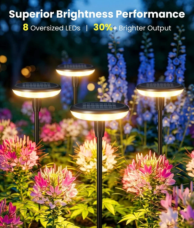 Alt view image 2 of 7 - LETMY Solar Pathway Lights Outdoor, 8 Pack Bright Solar Garden Lights | 8 Bright LED, 3000K Warm White, 12-16H Runtime, IP65 Waterproof, Auto On/Off, Landscape Lighting for Yard, Path & Garden Lawn