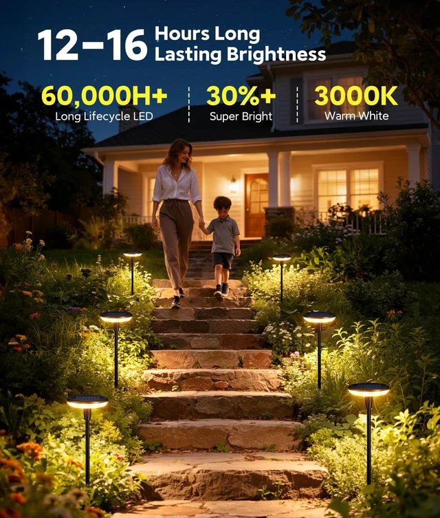 Alt view image 4 of 7 - LETMY Solar Pathway Lights Outdoor, 8 Pack Bright Solar Garden Lights | 8 Bright LED, 3000K Warm White, 12-16H Runtime, IP65 Waterproof, Auto On/Off, Landscape Lighting for Yard, Path & Garden Lawn