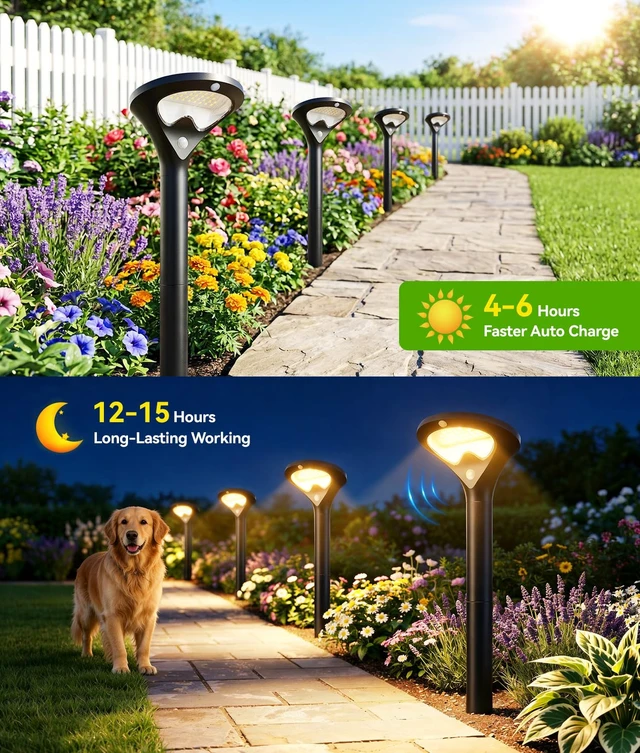 Alt view image 7 of 7 - ELECLINK Solar Pathway Lights Outdoor with Motion Sensor, 6 Pack Security Solar Garden Lights, 400LM Bright LEDs, Larger Glass Panel, 3 Modes Waterproof Path Lights for Yard Patio Walkway Driveway