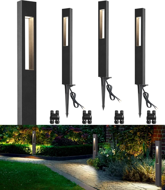 Main image of SUNVIE 3W LED Low Voltage Landscape Pathway Lights 3000K Black, 4 Pack | IP65 Waterproof, Modern Design, Anti-Glare, 12-24V AC/DC, Aluminum, Outdoor Landscape Lighting for Walkway, with Connectors