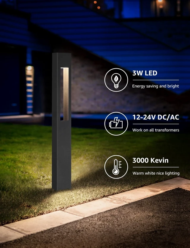 Alt view image 2 of 7 - SUNVIE 3W LED Low Voltage Landscape Pathway Lights 3000K Black, 4 Pack | IP65 Waterproof, Modern Design, Anti-Glare, 12-24V AC/DC, Aluminum, Outdoor Landscape Lighting for Walkway, with Connectors