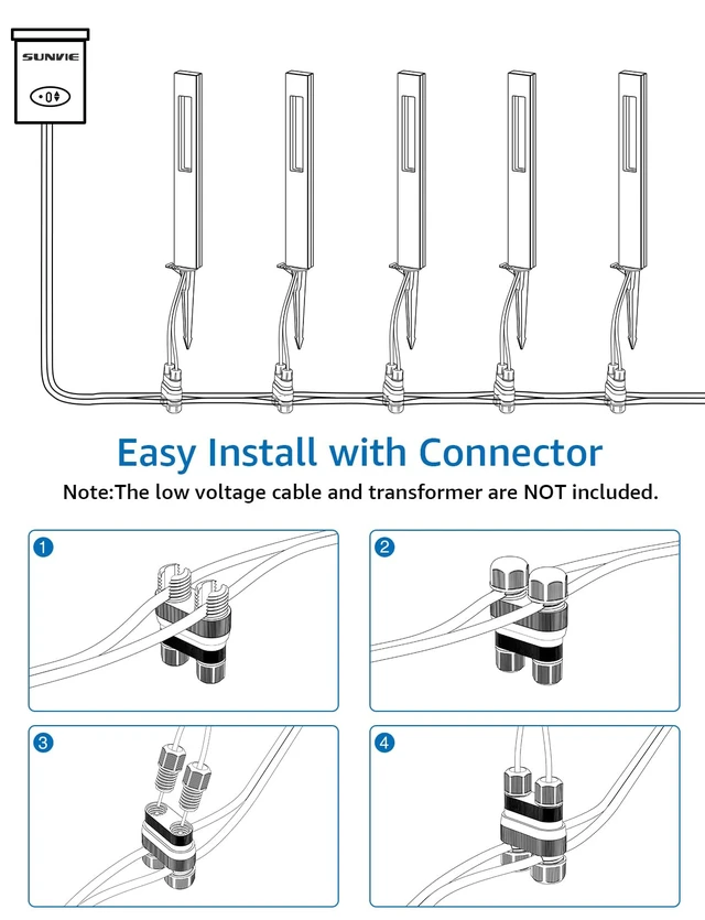 Alt view image 6 of 7 - SUNVIE 3W LED Low Voltage Landscape Pathway Lights 3000K Black, 4 Pack | IP65 Waterproof, Modern Design, Anti-Glare, 12-24V AC/DC, Aluminum, Outdoor Landscape Lighting for Walkway, with Connectors