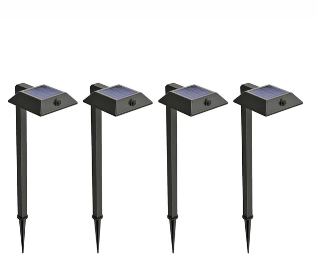 Main image of Home Zone Living 4PK Mesh Linkable Solar LED Security Pathway Light, Black | LiFePO4 Battery, 300LM, Auto-Linking, 110°x16ft Motion Detection, CCT 3000K 4000K 5000K, Stainless Steel, Garden Yard