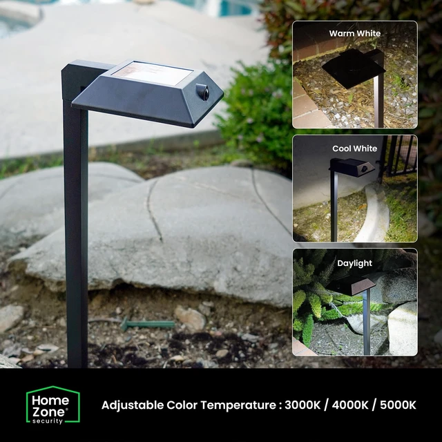 Alt view image 4 of 7 - Home Zone Living 4PK Mesh Linkable Solar LED Security Pathway Light, Black | LiFePO4 Battery, 300LM, Auto-Linking, 110°x16ft Motion Detection, CCT 3000K 4000K 5000K, Stainless Steel, Garden Yard