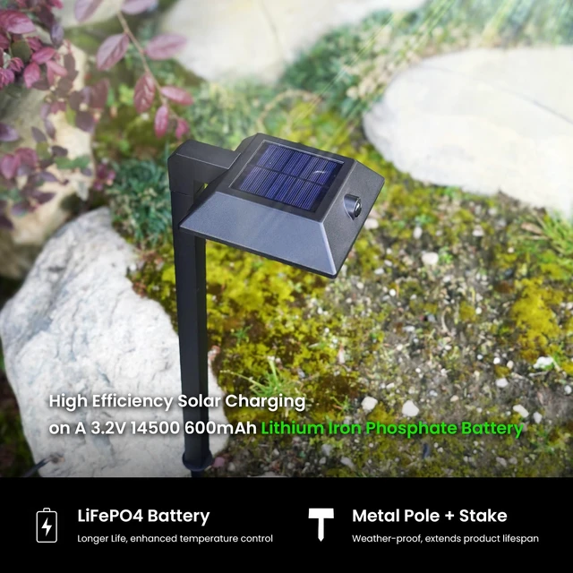 Alt view image 6 of 7 - Home Zone Living 4PK Mesh Linkable Solar LED Security Pathway Light, Black | LiFePO4 Battery, 300LM, Auto-Linking, 110°x16ft Motion Detection, CCT 3000K 4000K 5000K, Stainless Steel, Garden Yard