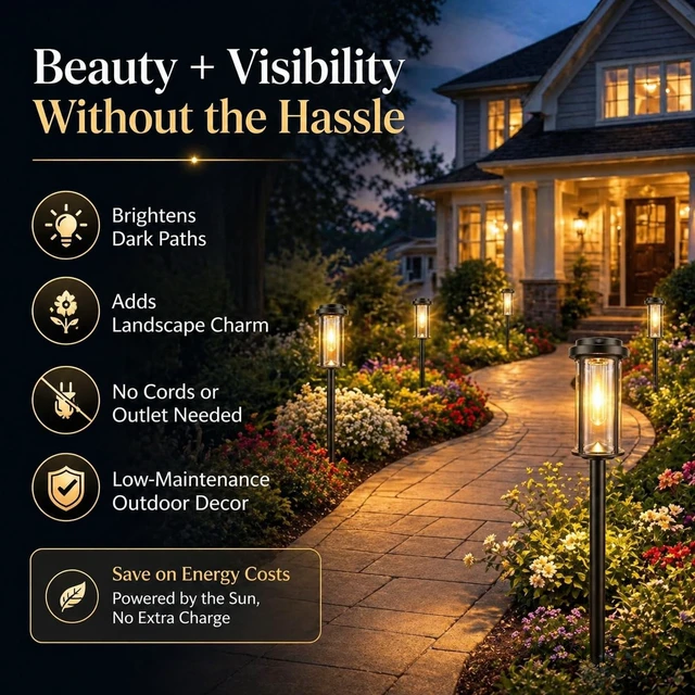 Alt view image 3 of 7 - DERAYSION 12 Pack Solar Lights Outdoor, 21" Solar Pathway Lights Auto On/Off Waterproof Garden Lights for Path, Yard, Walkway, Driveway Decor, Warm White
