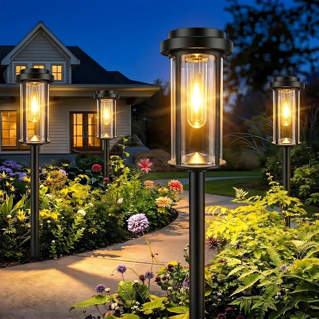 Alt view image 7 of 7 - DERAYSION 12 Pack Solar Lights Outdoor, 21" Solar Pathway Lights Auto On/Off Waterproof Garden Lights for Path, Yard, Walkway, Driveway Decor, Warm White