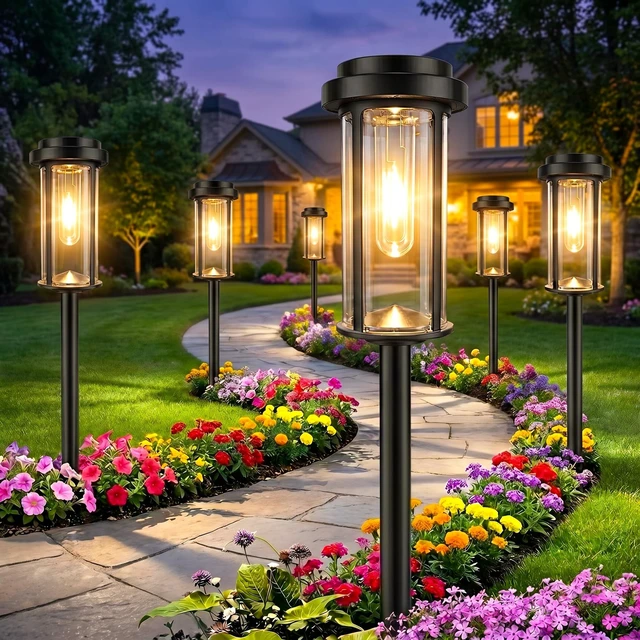 Main image of DERAYSION 12 Pack Solar Lights Outdoor, 21" Solar Pathway Lights Auto On/Off Waterproof Garden Lights for Path, Yard, Walkway, Driveway Decor, Warm White