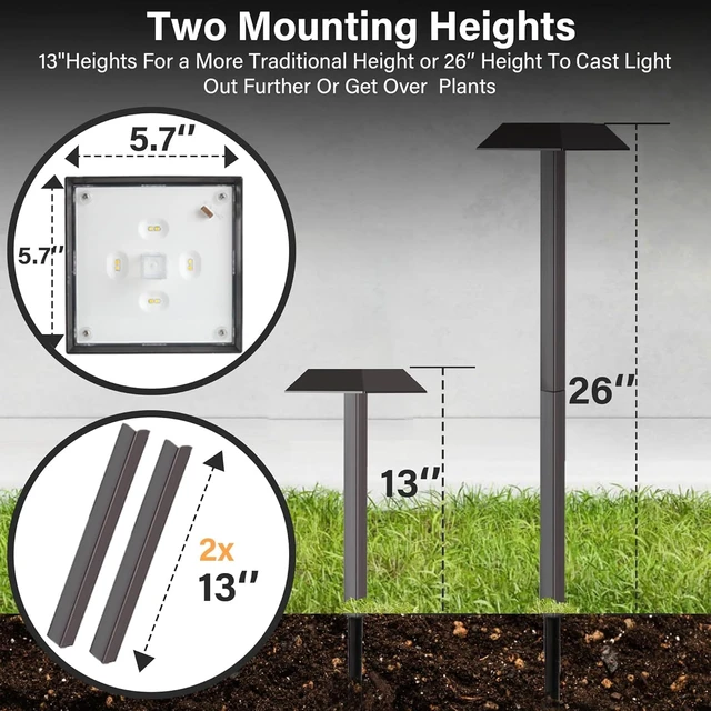 Alt view image 2 of 7 - 300 LM Solar Landscape Lights Outdoor, Pathway Light 2 Color Modes, 4 Pack | Warm White & Daylight Color Modes, Waterproof Landscape LED Lighting for Walkway, Garden, Driveway