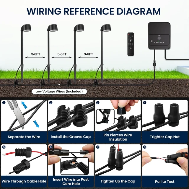 Alt view image 7 of 7 - 5CCT Low Voltage Pathway Lights, 4-Pack 6W LED Landscape Path Lights | Landscape Lights with Transformer and 33FT Wire,2200K-6500K, Adjustable Brightness,IP66 Waterproof for Yard Walkway Outdoor