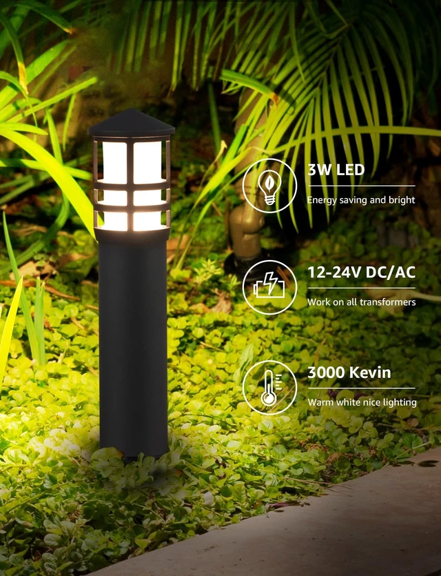 Alt view image 2 of 7 - SUNVIE 4-Pack Low Voltage Pathway Lights 3W 3000K 12-24V LED Landscape Bollard Path Lights with Connectors CRI 90+ Aluminum Outdoor Landscape Lighting for Walkway Yard Garden, ETL Listed Cord