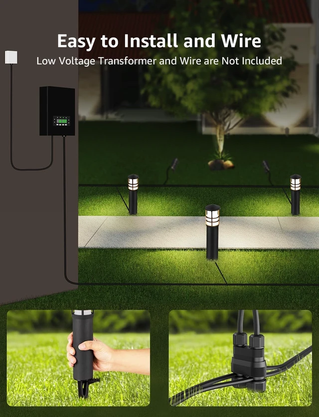 Alt view image 4 of 7 - SUNVIE 4-Pack Low Voltage Pathway Lights 3W 3000K 12-24V LED Landscape Bollard Path Lights with Connectors CRI 90+ Aluminum Outdoor Landscape Lighting for Walkway Yard Garden, ETL Listed Cord