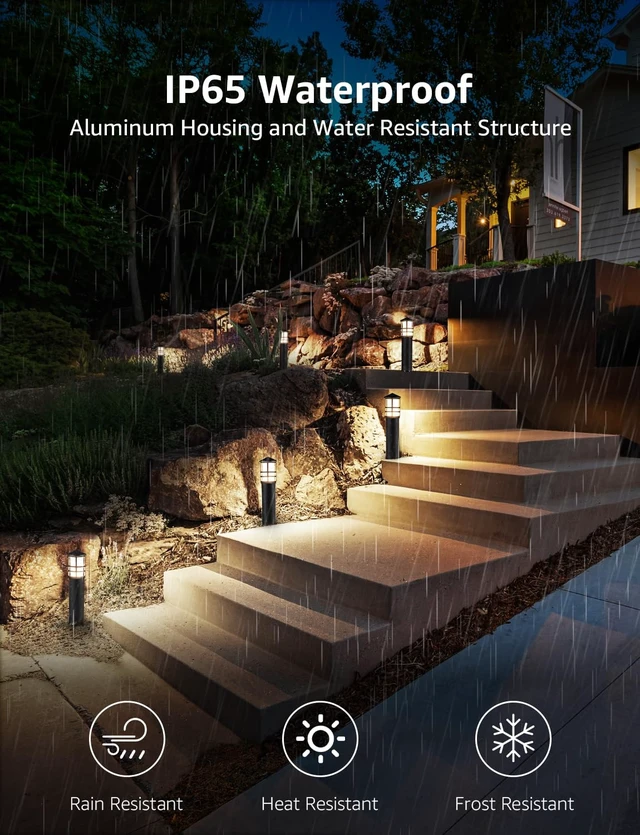 Alt view image 5 of 7 - SUNVIE 4-Pack Low Voltage Pathway Lights 3W 3000K 12-24V LED Landscape Bollard Path Lights with Connectors CRI 90+ Aluminum Outdoor Landscape Lighting for Walkway Yard Garden, ETL Listed Cord