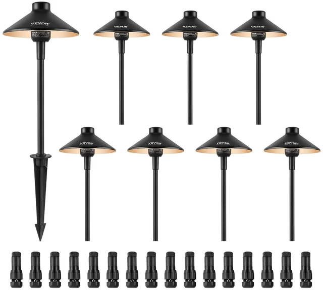 Main image of VEVOR 8 Pack Low Voltage Landscape Path Lights, 3W 210LM 12V-24VAC/DC Outdoor LED Pathway Lighting, 3000K Warm White Walkway Lights with Quick Connectors, IP66 Waterproof for Yard Garden Sidewalk