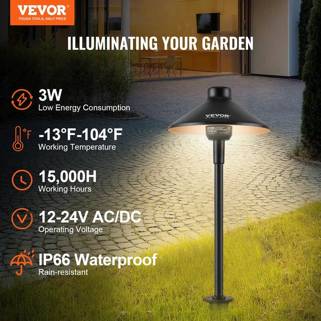 Alt view image 2 of 7 - VEVOR 8 Pack Low Voltage Landscape Path Lights, 3W 210LM 12V-24VAC/DC Outdoor LED Pathway Lighting, 3000K Warm White Walkway Lights with Quick Connectors, IP66 Waterproof for Yard Garden Sidewalk