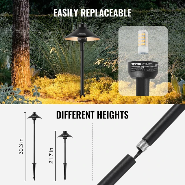 Alt view image 4 of 7 - VEVOR 8 Pack Low Voltage Landscape Path Lights, 3W 210LM 12V-24VAC/DC Outdoor LED Pathway Lighting, 3000K Warm White Walkway Lights with Quick Connectors, IP66 Waterproof for Yard Garden Sidewalk