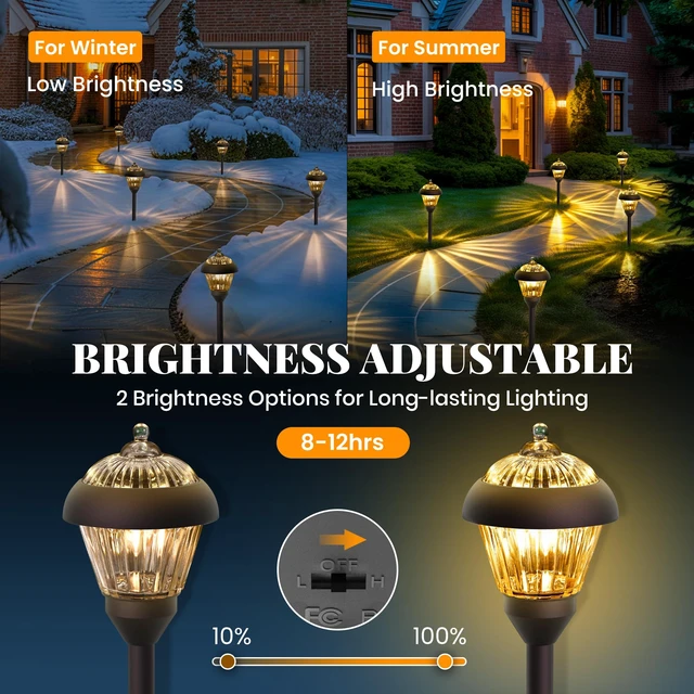Alt view image 2 of 7 - SOLPEX Solar Pathway Lights, Glass & Metal Bronze Design 2 Brightness Modes | Solar Lights Waterproof Garden Lights Solar Powered Outdoor Decor for Yard, Walkway, Driveway, Patio (4 Pack, Warm White)