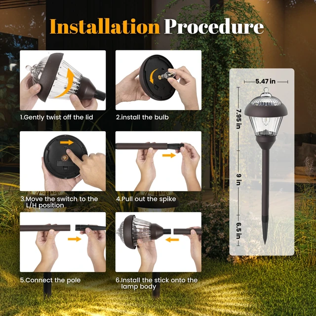 Alt view image 3 of 7 - SOLPEX Solar Pathway Lights, Glass & Metal Bronze Design 2 Brightness Modes | Solar Lights Waterproof Garden Lights Solar Powered Outdoor Decor for Yard, Walkway, Driveway, Patio (4 Pack, Warm White)