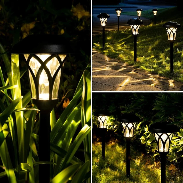 Alt view image 2 of 7 - GIGALUMI Solar Pathway Lights Outdoor, Metal Glass & ABS Landscape Lights | 6 Pack Warm White Solar Powered Garden Lights Waterproof IP65, Outdoor Decor for Yard Patio Walkway Driveway (Black)