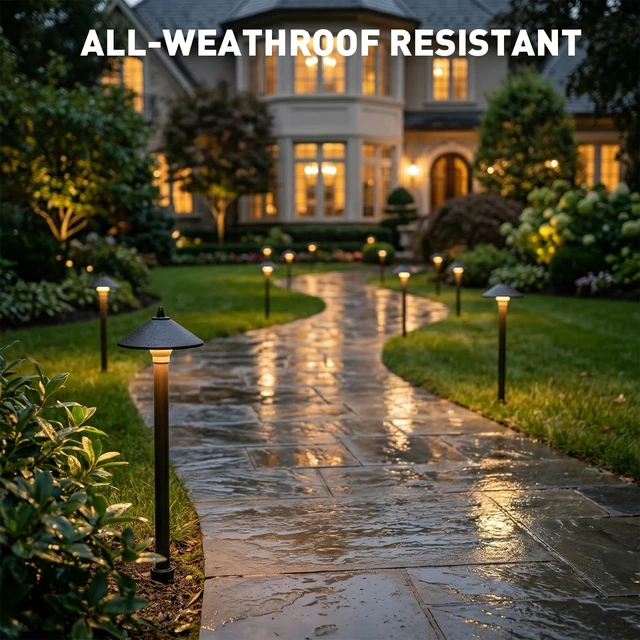 Alt view image 6 of 7 - GOLDEN STAR 12V Mushroom Path Lights Low Voltage 25LM 10W G4 Bulb 6 Pack | Pro-Style 2700K Warm White Halogen Pathway Lights With Brown Aluminum Hat Stakes Connectors For Walkways Gardens Yards Path
