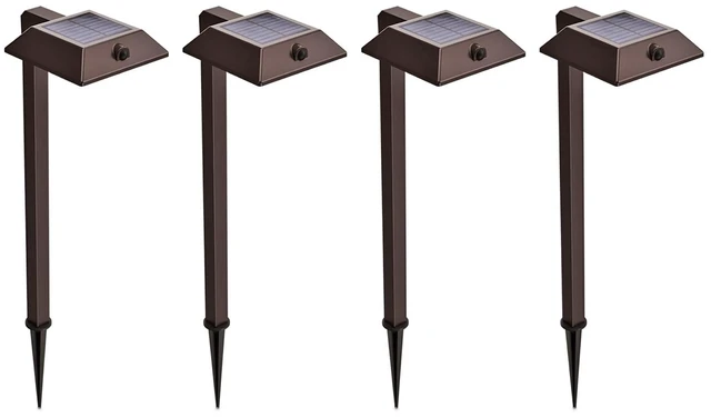 Main image of Home Zone Living 4PK Mesh Linkable Solar LED Security Pathway Light, Bronze | LiFePO4 Battery, 300LM, Auto-Linking, 110°x16ft Motion Detection, CCT 3000K 4000K 5000K, Stainless Steel, Garden Yard