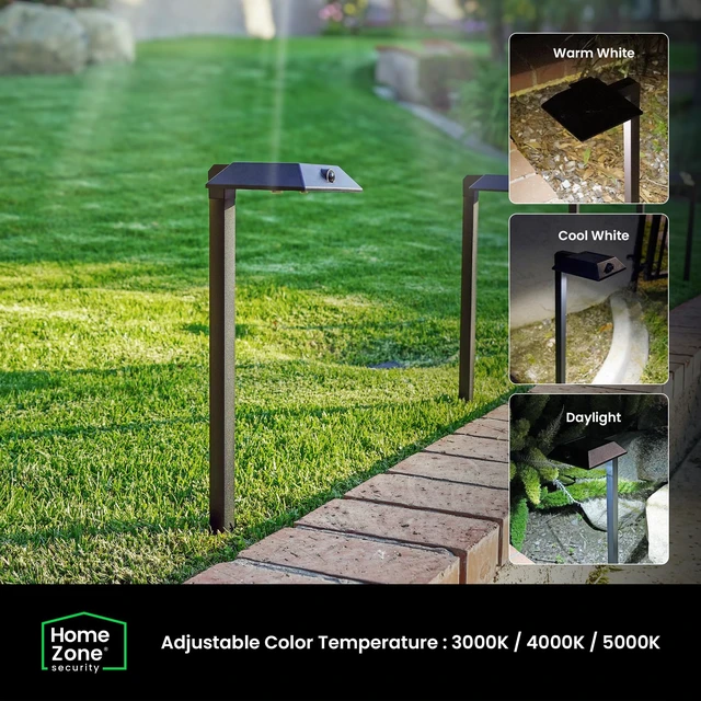Alt view image 4 of 7 - Home Zone Living 4PK Mesh Linkable Solar LED Security Pathway Light, Bronze | LiFePO4 Battery, 300LM, Auto-Linking, 110°x16ft Motion Detection, CCT 3000K 4000K 5000K, Stainless Steel, Garden Yard
