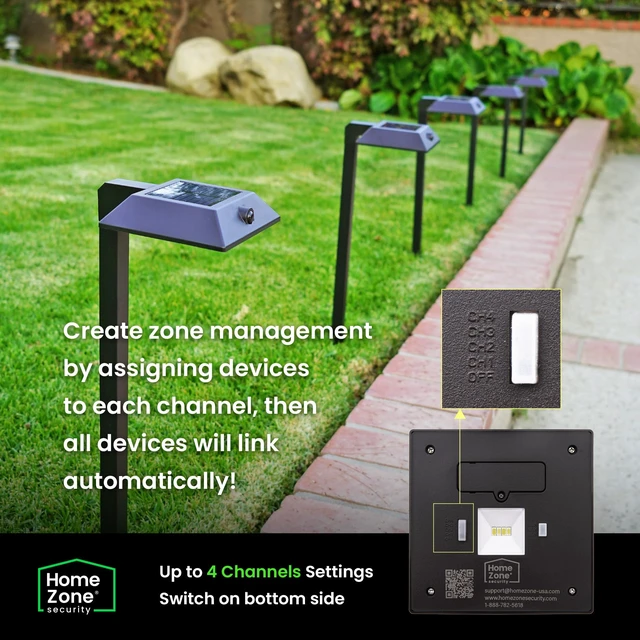 Alt view image 5 of 7 - Home Zone Living 4PK Mesh Linkable Solar LED Security Pathway Light, Bronze | LiFePO4 Battery, 300LM, Auto-Linking, 110°x16ft Motion Detection, CCT 3000K 4000K 5000K, Stainless Steel, Garden Yard