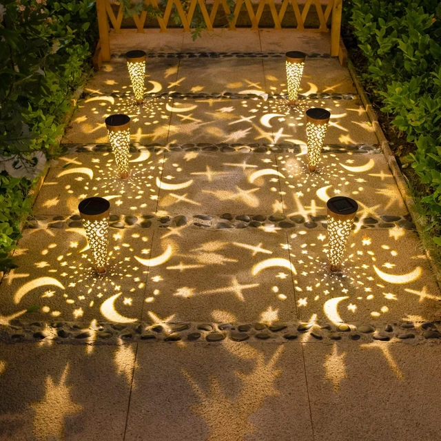 Main image of Go2garden Solar Lights Outdoor Decorative Stake Lights Waterproof with Moon Star for Patio, Pathway, Backyard, Outside Decorations, Lawn Ornaments,Garden Gifts (Copper, 6pack)