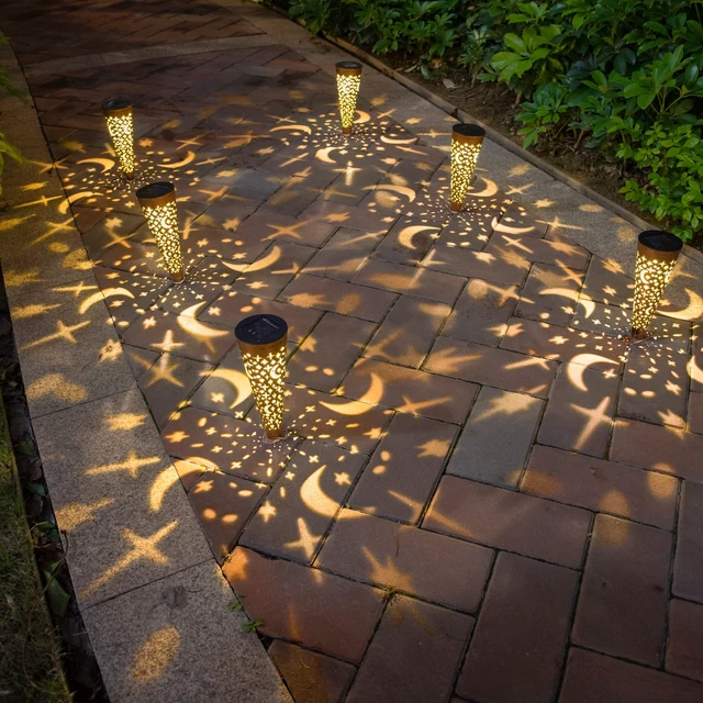 Alt view image 5 of 7 - Go2garden Solar Lights Outdoor Decorative Stake Lights Waterproof with Moon Star for Patio, Pathway, Backyard, Outside Decorations, Lawn Ornaments,Garden Gifts (Copper, 6pack)