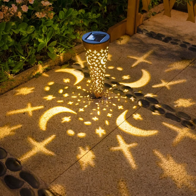 Alt view image 7 of 7 - Go2garden Solar Lights Outdoor Decorative Stake Lights Waterproof with Moon Star for Patio, Pathway, Backyard, Outside Decorations, Lawn Ornaments,Garden Gifts (Copper, 6pack)