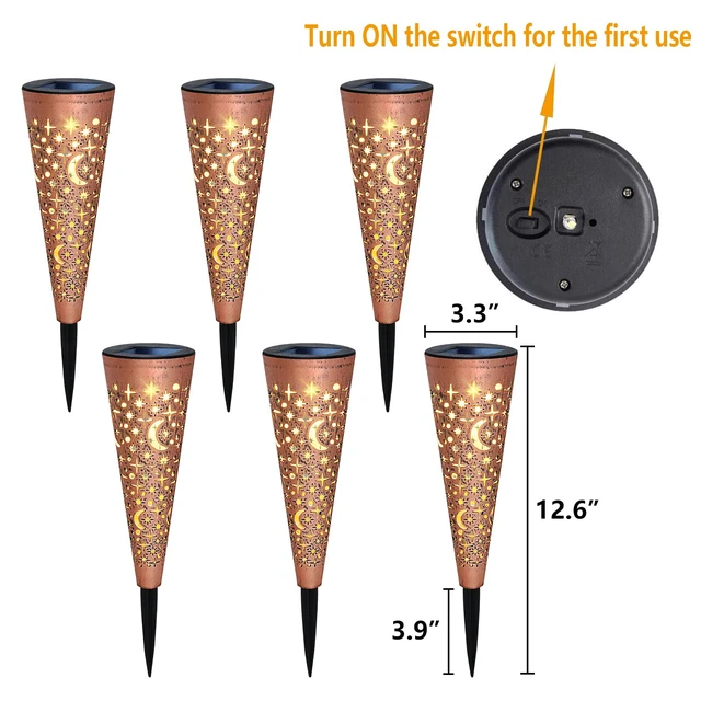Alt view image 6 of 7 - Go2garden Solar Lights Outdoor Decorative Stake Lights Waterproof with Moon Star for Patio, Pathway, Backyard, Outside Decorations, Lawn Ornaments,Garden Gifts (Copper, 6pack)