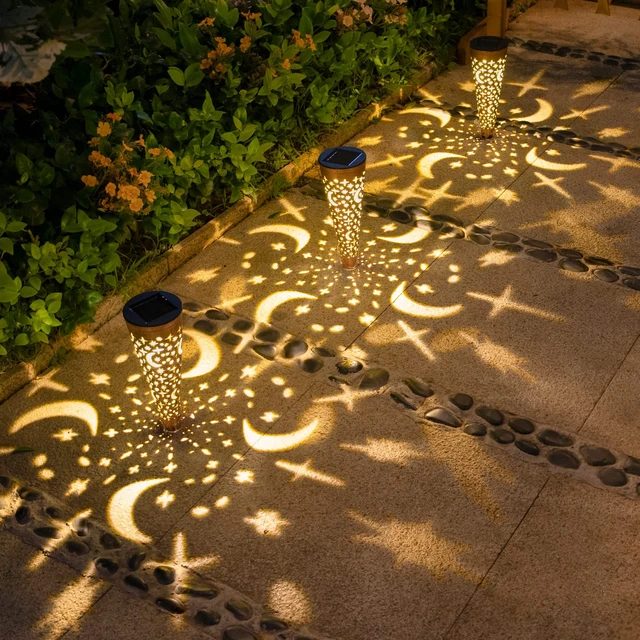 Alt view image 4 of 7 - Go2garden Solar Lights Outdoor Decorative Stake Lights Waterproof with Moon Star for Patio, Pathway, Backyard, Outside Decorations, Lawn Ornaments,Garden Gifts (Copper, 6pack)