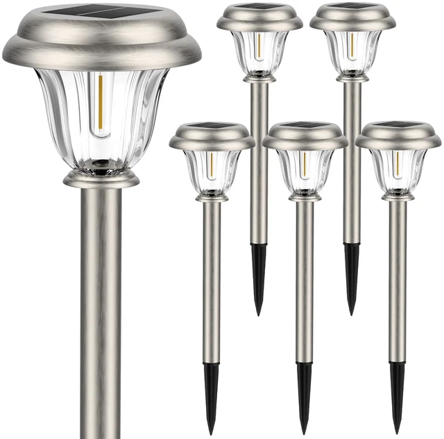Main image of Solar Lights Outdoor Waterproof Stainless Steel Glass Solar Pathway Lights | Brushed Stainless Steel Garden Lights Dusk to Dawn Long-Lasting Outdoor Solar Lights for Yard Garden Path Driveway Walkway