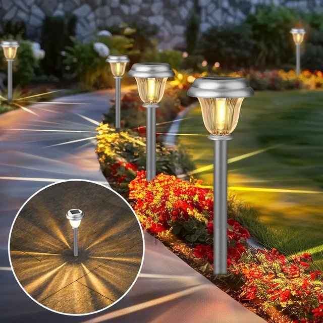 Alt view image 2 of 7 - Solar Lights Outdoor Waterproof Stainless Steel Glass Solar Pathway Lights | Brushed Stainless Steel Garden Lights Dusk to Dawn Long-Lasting Outdoor Solar Lights for Yard Garden Path Driveway Walkway
