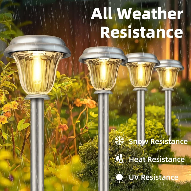 Alt view image 4 of 7 - Solar Lights Outdoor Waterproof Stainless Steel Glass Solar Pathway Lights | Brushed Stainless Steel Garden Lights Dusk to Dawn Long-Lasting Outdoor Solar Lights for Yard Garden Path Driveway Walkway