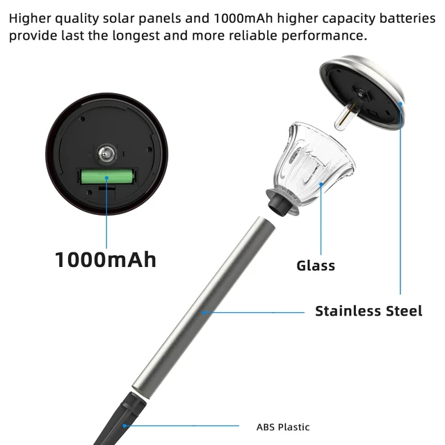 Alt view image 5 of 6 - DERAYSION Solar Lights Outdoor, Metal Glass Solar Pathway Lights | IP65 Waterproof Garden Lights Glass Stainless Steel Long-Lasting Outdoor Solar Lights for Yard Garden Path Driveway Walkway