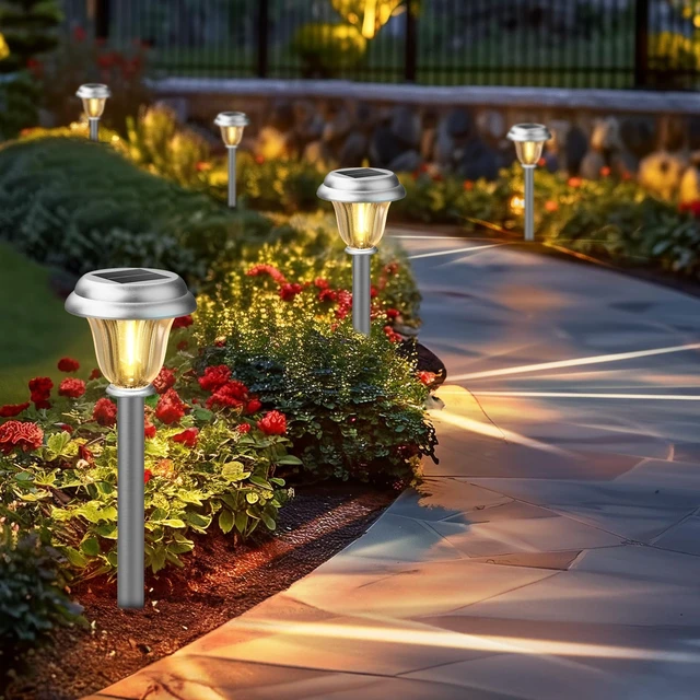 Alt view image 7 of 7 - Solar Lights Outdoor Waterproof Stainless Steel Glass Solar Pathway Lights | Brushed Stainless Steel Garden Lights Dusk to Dawn Long-Lasting Outdoor Solar Lights for Yard Garden Path Driveway Walkway