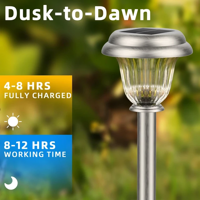 Alt view image 4 of 6 - DERAYSION Solar Lights Outdoor, Metal Glass Solar Pathway Lights | IP65 Waterproof Garden Lights Glass Stainless Steel Long-Lasting Outdoor Solar Lights for Yard Garden Path Driveway Walkway
