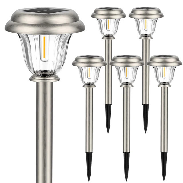 Alt view image 2 of 6 - DERAYSION Solar Lights Outdoor, Metal Glass Solar Pathway Lights | IP65 Waterproof Garden Lights Glass Stainless Steel Long-Lasting Outdoor Solar Lights for Yard Garden Path Driveway Walkway