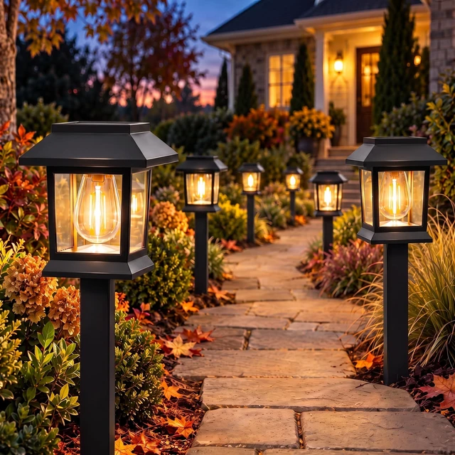 Alt view image 2 of 7 - Benany Solar Outdoor Lights, 12 Pack Solar Pathway Lights Waterproof, Landscape Lighting for Path Walkway Lawn Garden Yard Outside Décor, Black