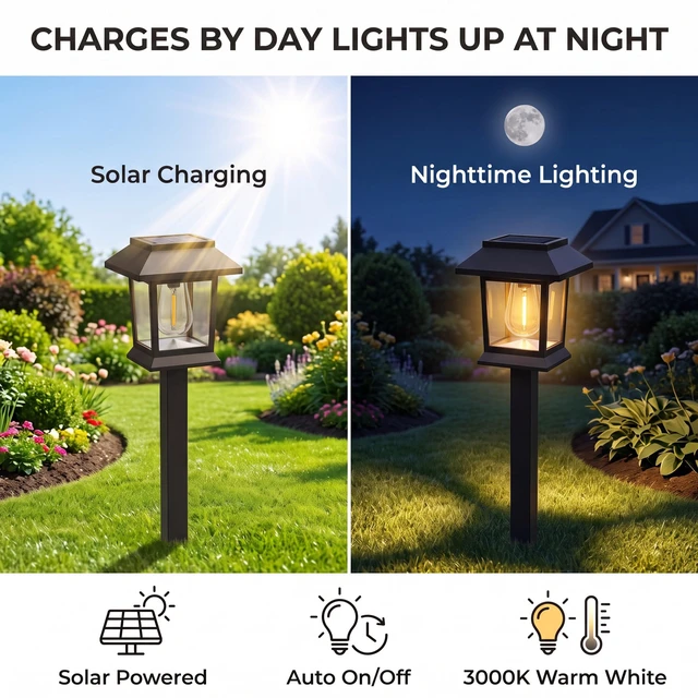 Alt view image 4 of 7 - Benany Solar Outdoor Lights, 12 Pack Solar Pathway Lights Waterproof, Landscape Lighting for Path Walkway Lawn Garden Yard Outside Décor, Black